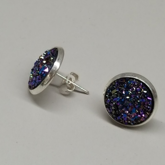 2 for $20 💖 Dark blue/purple glitter druzy studs - Picture 2 of 5
